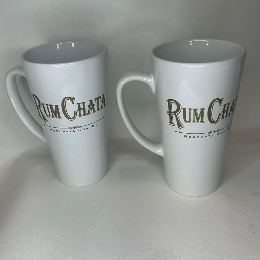 Rum Chata 6 In Tall Mugs Set Of 2 Horchata Con Ron 16 Oz Each White Gold Letters